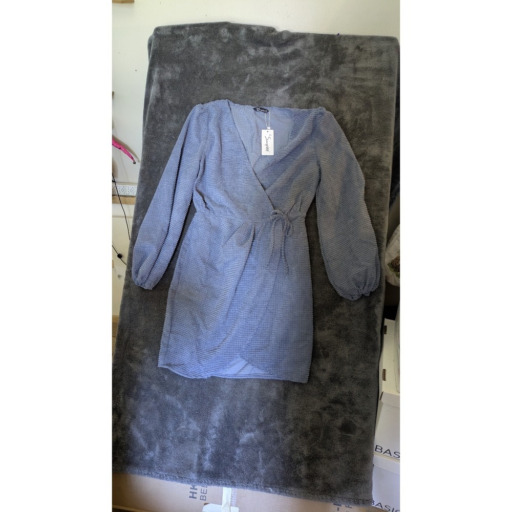 Simplee Mini Mock Wrap Dress Sz XL Blue Nwt